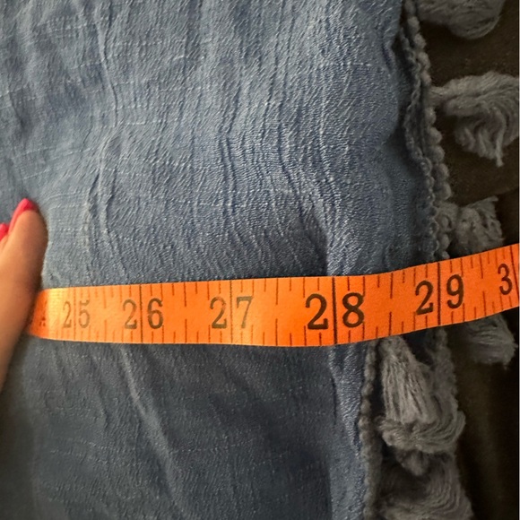 Blue Poncho Beach Coverup with Colorful Floral Accents - Picture 6 of 7